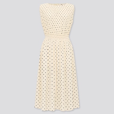 Women Printed Shirring Sleeveless Dress