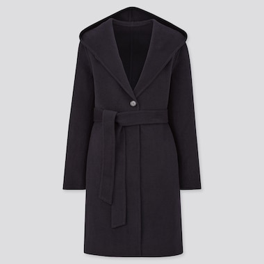 Women Double Faced Belted Hooded Coat