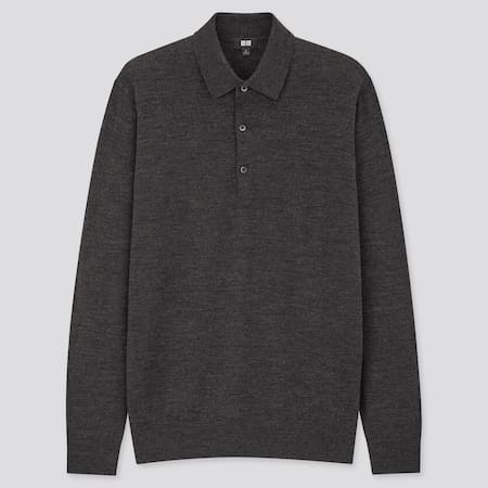 100% Extra Fine Merino Knit Long Sleeved Polo Shirt (2020 Season)