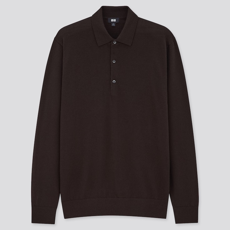 Men 100% Extra Fine Merino Wool Knit Long Sleeved Polo Shirt | UNIQLO UK