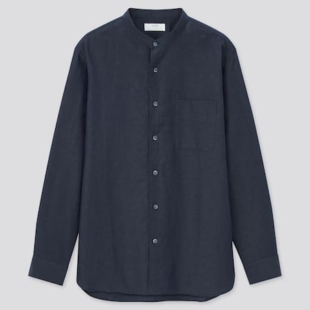 Linen Cotton Blend Shirt (Grandad Collar)