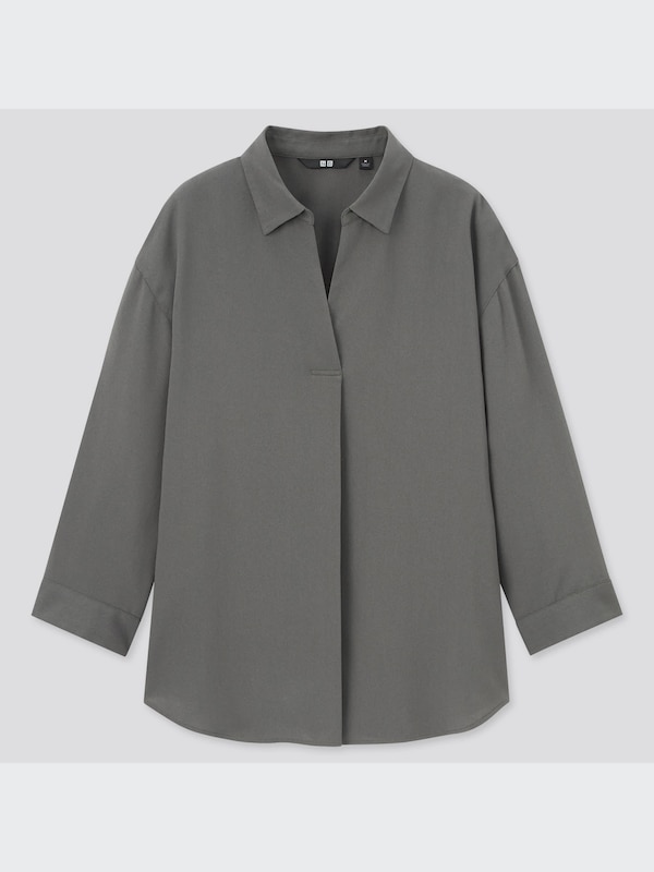 Rayon Skipper Collar 3/4-Sleeve Blouse
