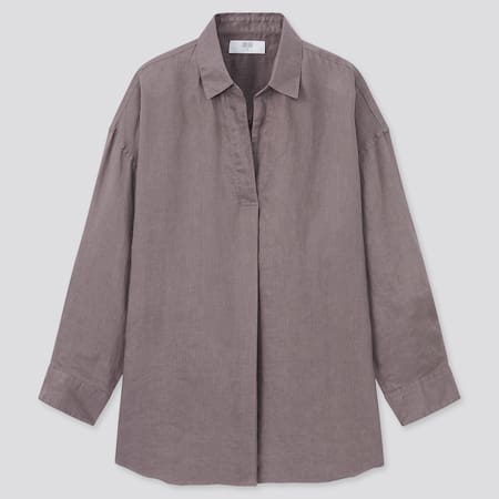 Women 100% Premium Linen Skipper Collar 3/4 Sleeved Shirt