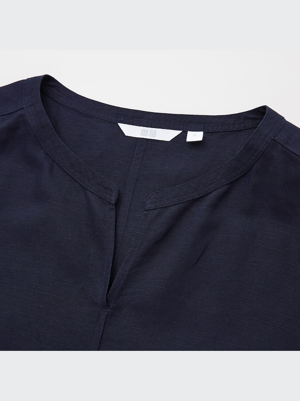 Linen-Blend Short-Sleeve Kaftan Dress