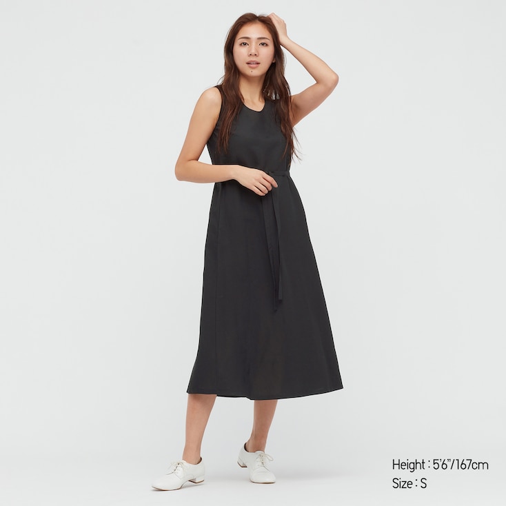 WOMEN LINEN-BLEND SLEEVELESS A-LINE LONG DRESS