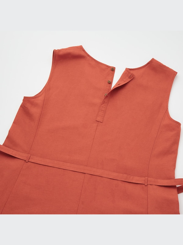 Linen-Blend Sleeveless A-Line Long Dress