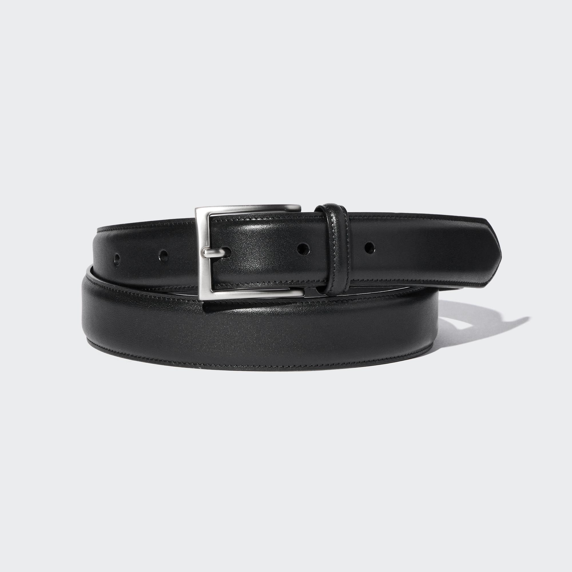 Men's Italian Leather Stitched Belt | Black | Large | Uniqlo US