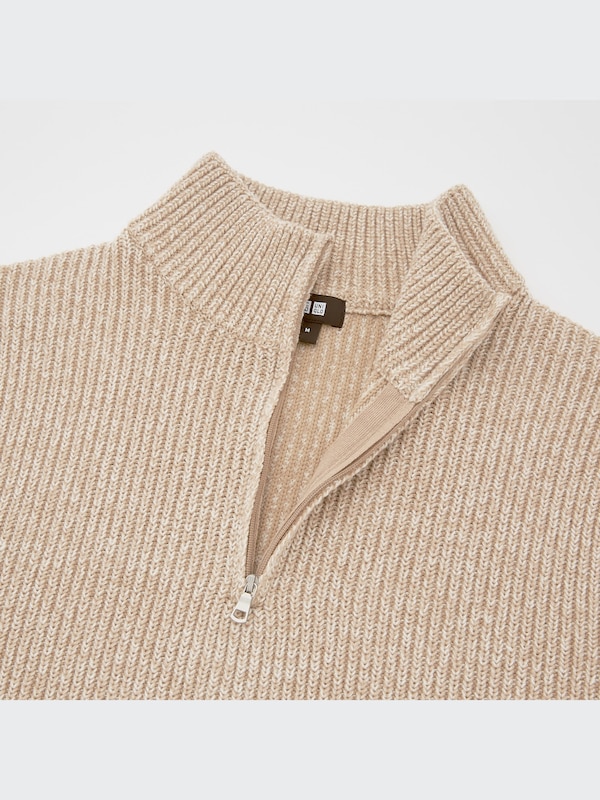 Washable Middle Gauge Half-Zip Long Sleeve Sweater