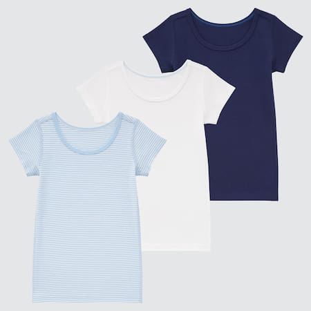 Babies Toddler Cotton Inner Striped Short Sleeved T-Shirt (Three Pack)