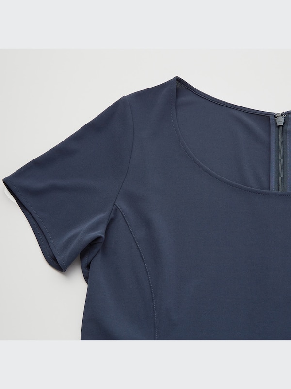 Crepe Jersey Short-Sleeve Flared Dress
