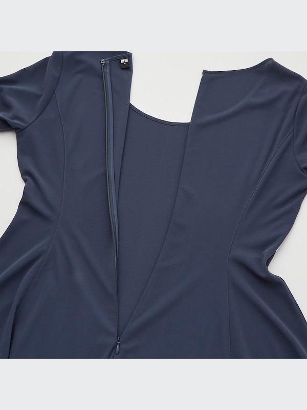 Crepe Jersey Short-Sleeve Flared Dress