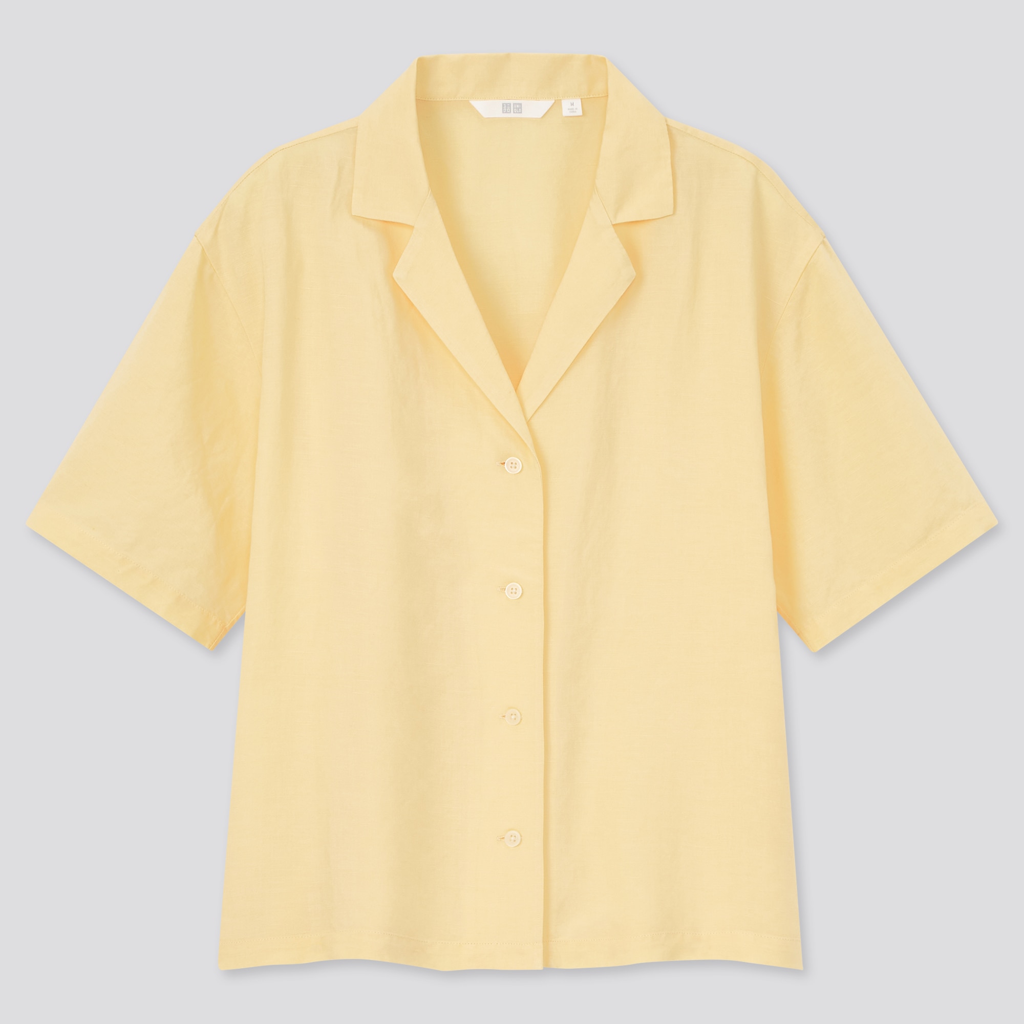 Uniqlo linen blend open collar short sleeve shirt, Women's Fashion, Tops,  Blouses on Carousell
