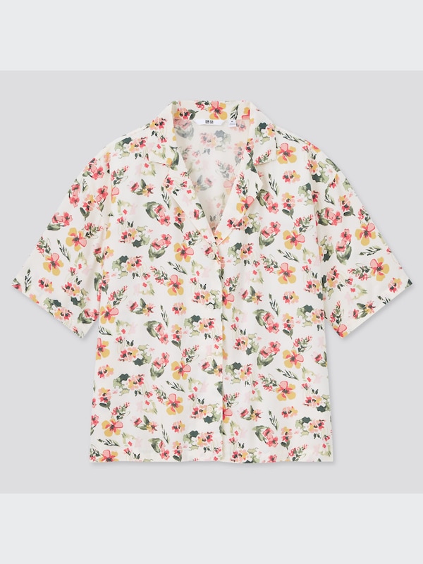 Rayon Open Collar Short-Sleeve Shirt