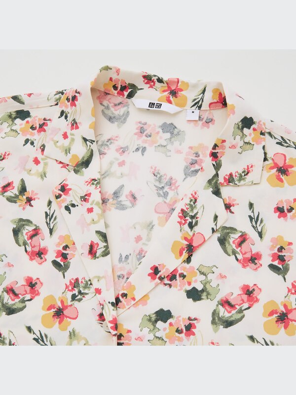 Rayon Open Collar Short-Sleeve Shirt