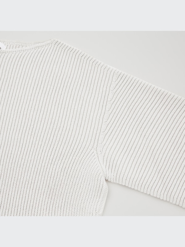 3D Knit Cotton Ribbed Boat Neck Sweater