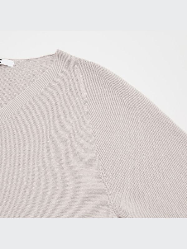 3D Knit Cotton V-Neck Sweater