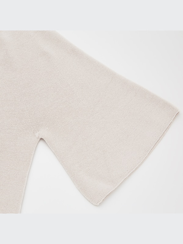 3D Knit Cotton Flare Half-Sleeve Sweater