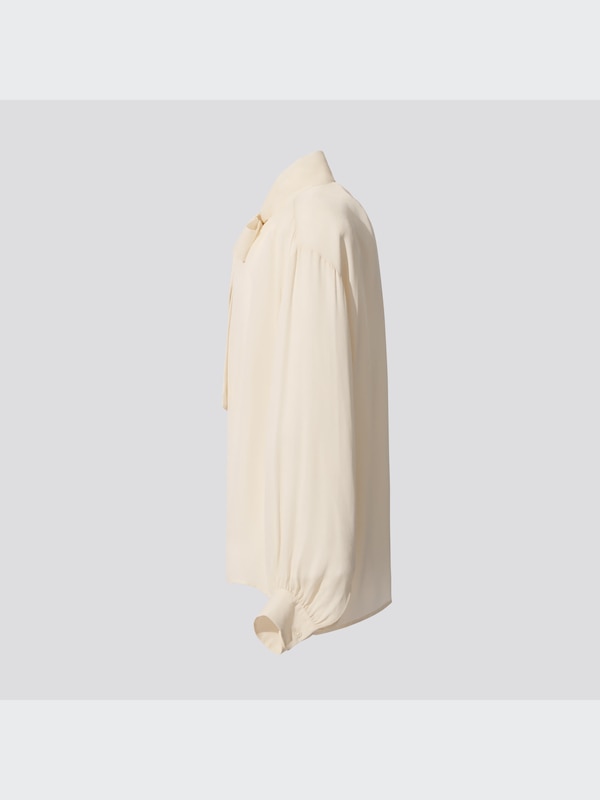 +J Silk Gathered Long-Sleeve Blouse