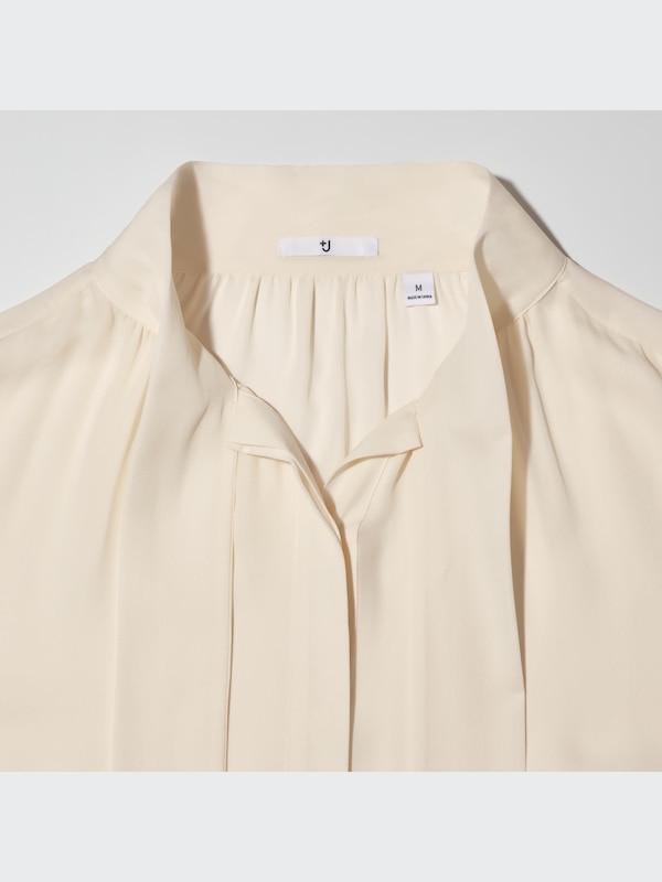 +J Silk Gathered Long-Sleeve Blouse