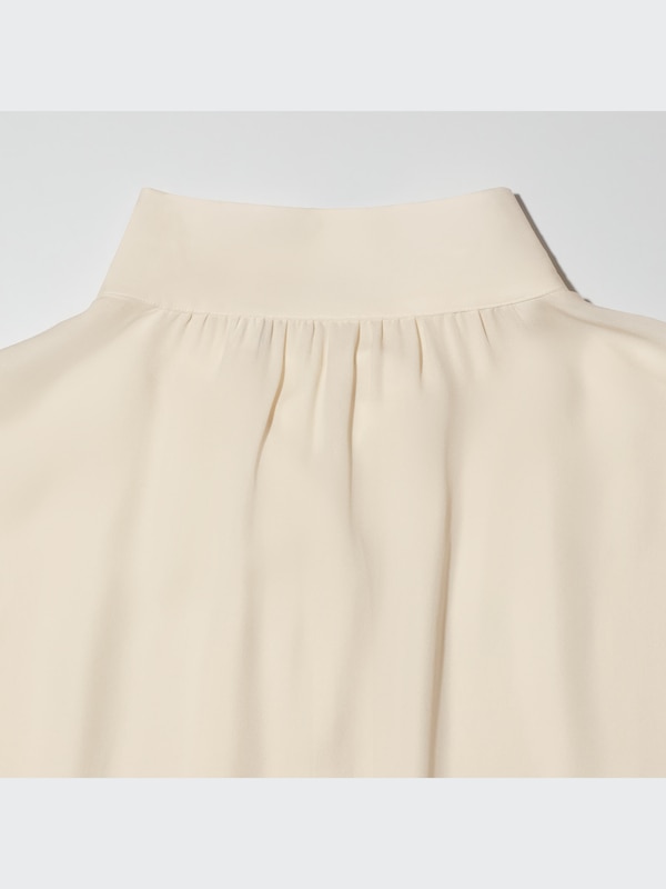 +J Silk Gathered Long-Sleeve Blouse
