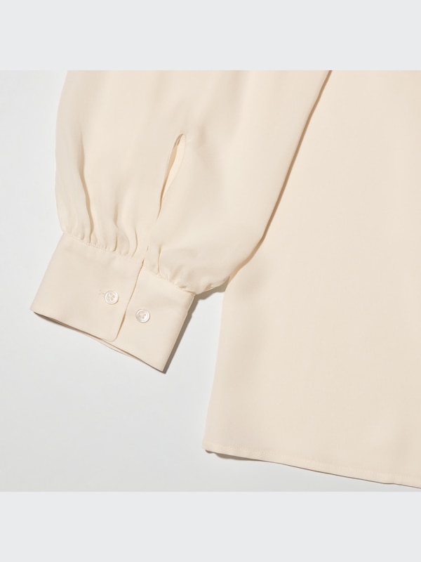 +J Silk Gathered Long-Sleeve Blouse