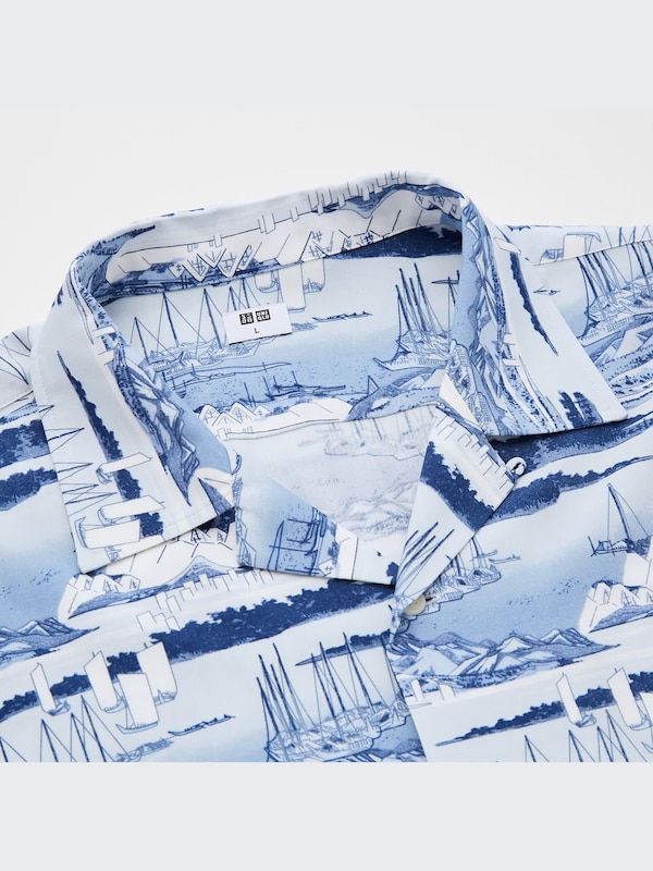 Printed Open Collar Short-Sleeve Shirt (Ukiyoe)