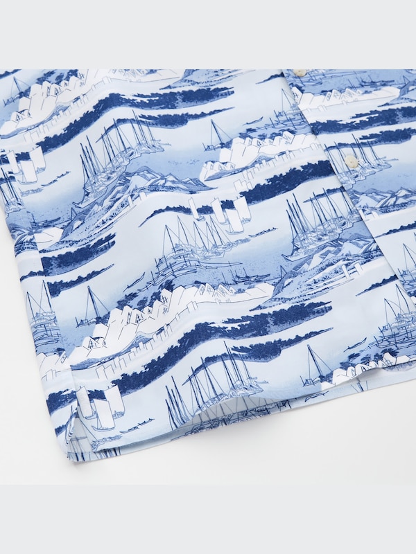 Printed Open Collar Short-Sleeve Shirt (Ukiyoe)