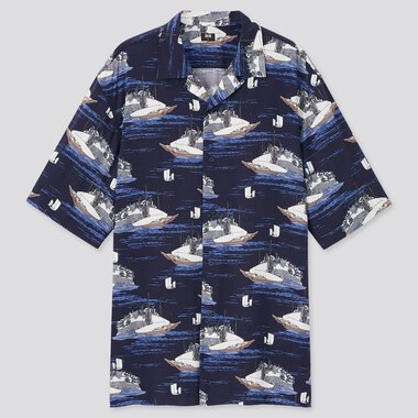 Men Utagawa Hiroshige Short Sleeved Shirt (Open Collar)
