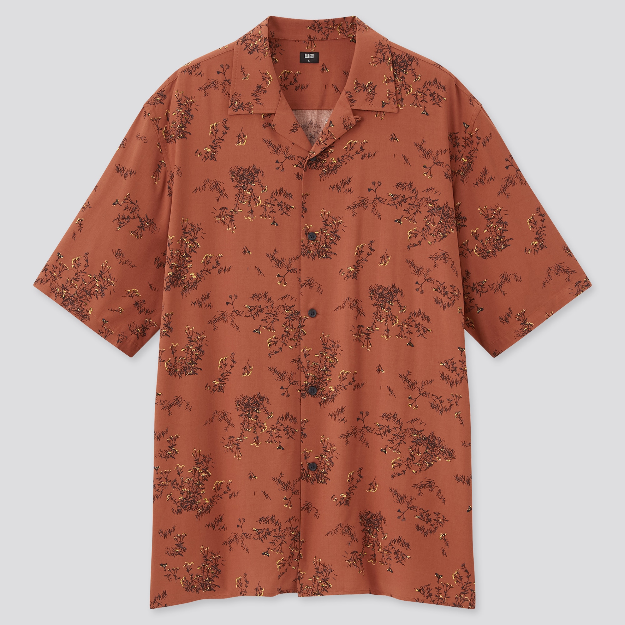 Printed Open Collar Short-Sleeve Shirt (Flower)