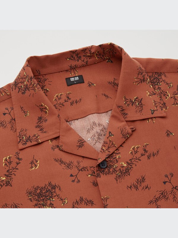 Printed Open Collar Short-Sleeve Shirt (Flower)