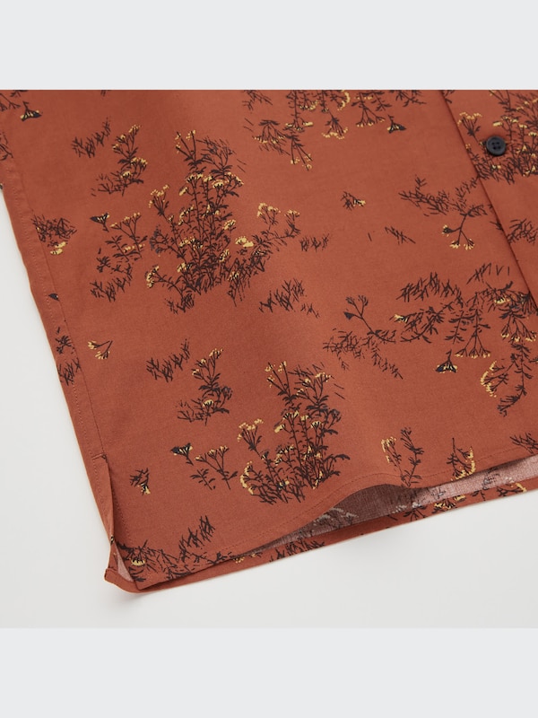Printed Open Collar Short-Sleeve Shirt (Flower)