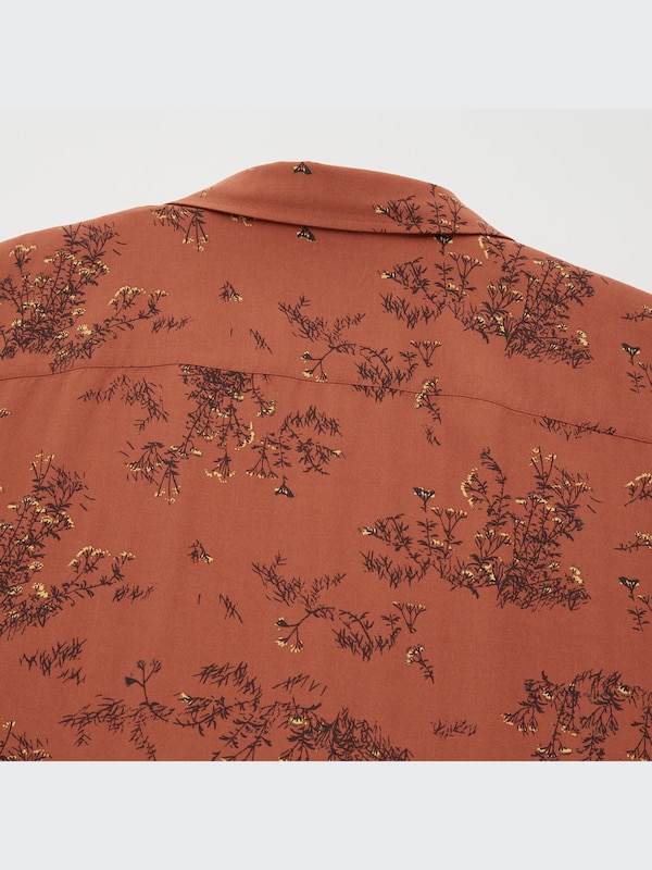 Printed Open Collar Short-Sleeve Shirt (Flower)