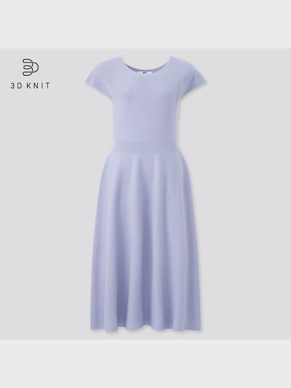 3D Knit Cotton Short-Sleeve Flare Dress