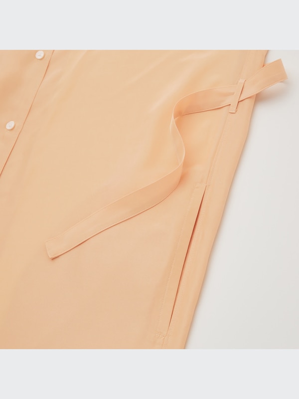 U Shiny Rayon Long-Sleeve Long Shirt Dress
