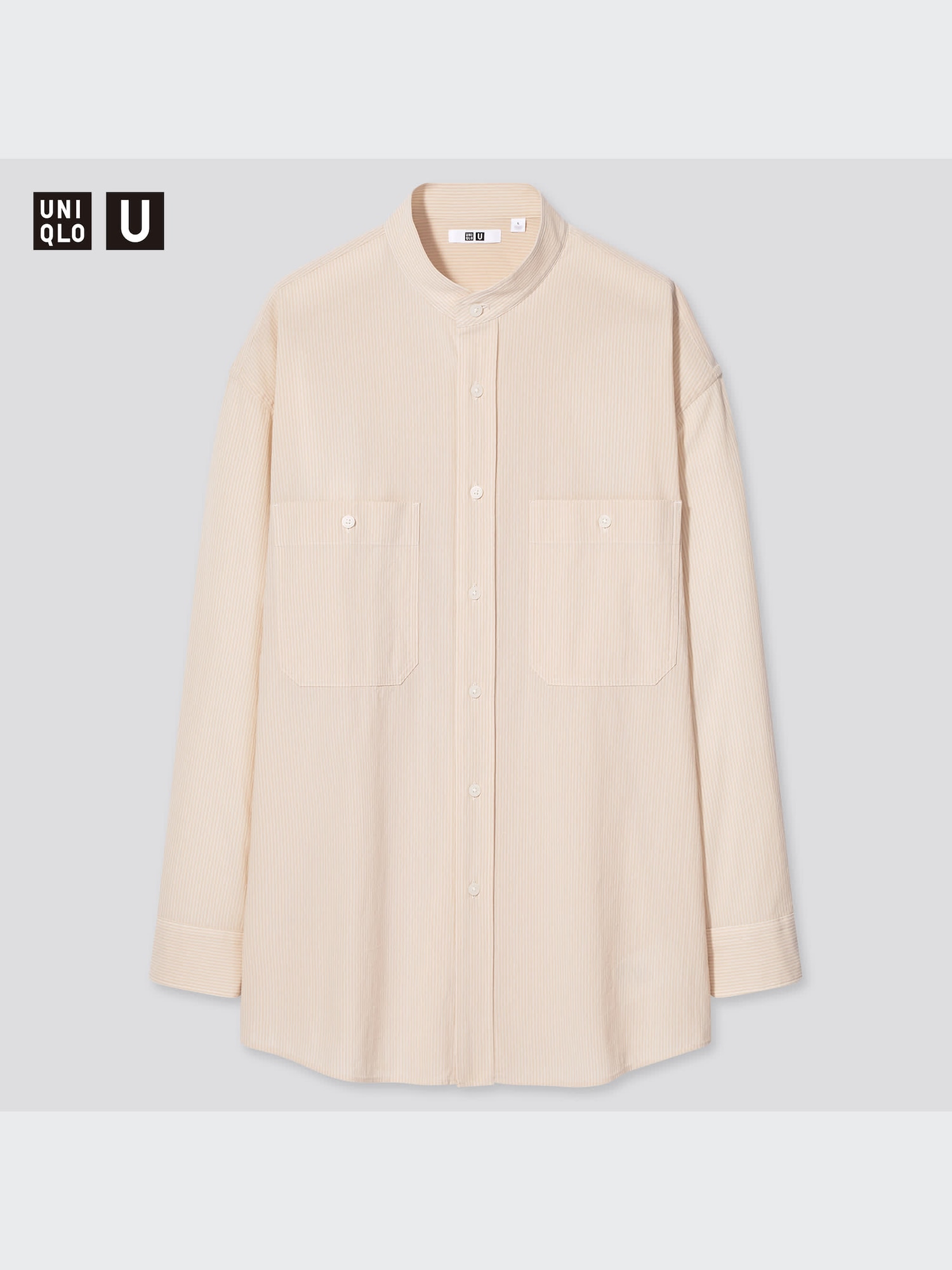 Men's U Wide-Fit Striped Stand Collar Long-Sleeve Shirt | UNIQLO US