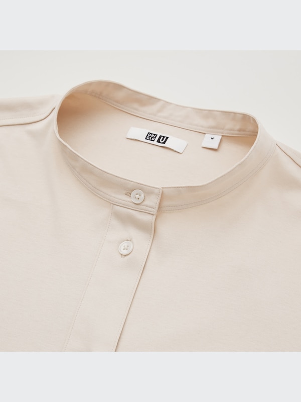 U Mercerized Cotton Stand Collar Long-Sleeve Shirt