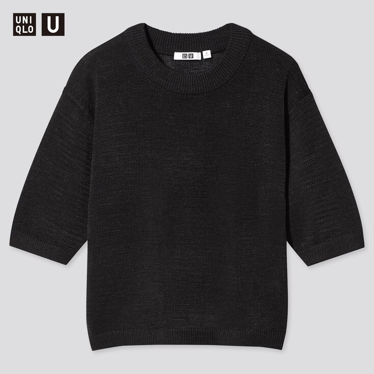 Women Uniqlo U Cotton Blend Crew Neck Half Sleeved Jumper Uniqlo