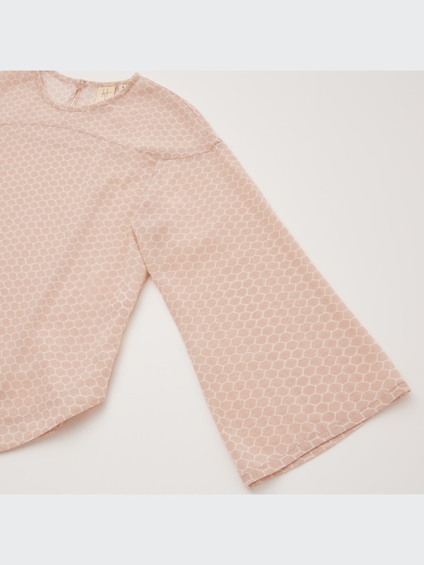 Sheer Cotton Printed 3/4-Sleeve Blouse (Hana Tajima)