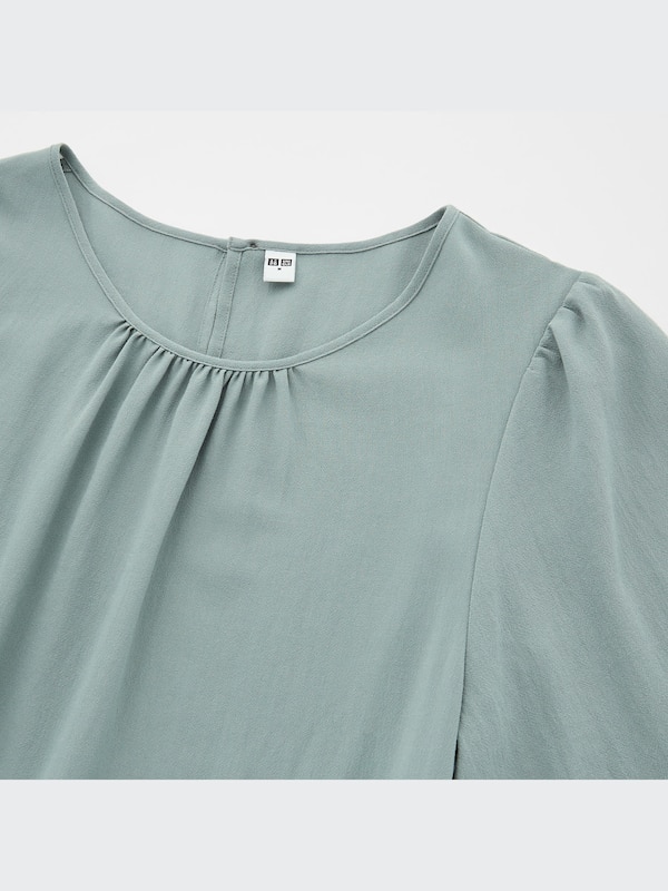 Rayon Georgette 3/4-Sleeve Volume Flare Dress