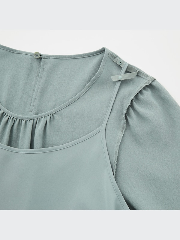 Rayon Georgette 3/4-Sleeve Volume Flare Dress