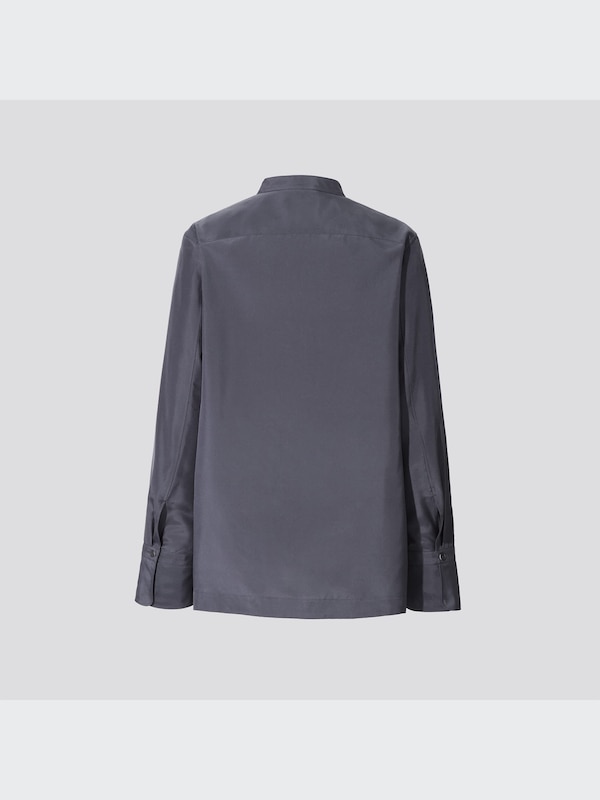 +J Silk Stand Collar Long-Sleeve Shirt