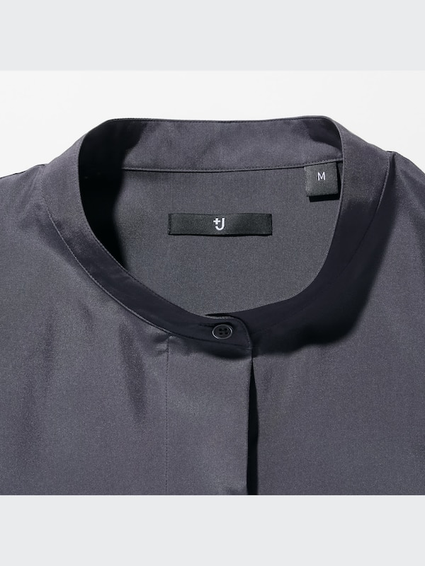 +J Silk Stand Collar Long-Sleeve Shirt