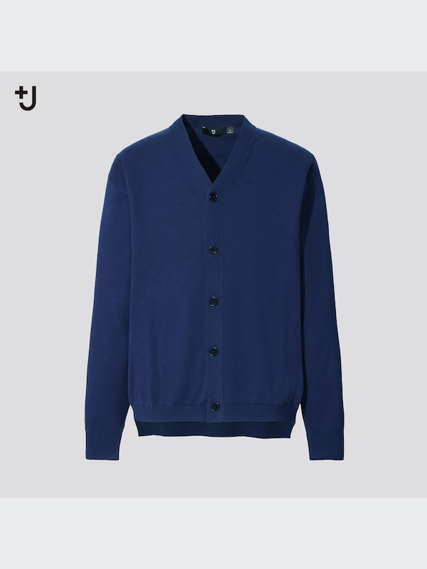 +J Silk-Cotton V-Neck Long-Sleeve Cardigan