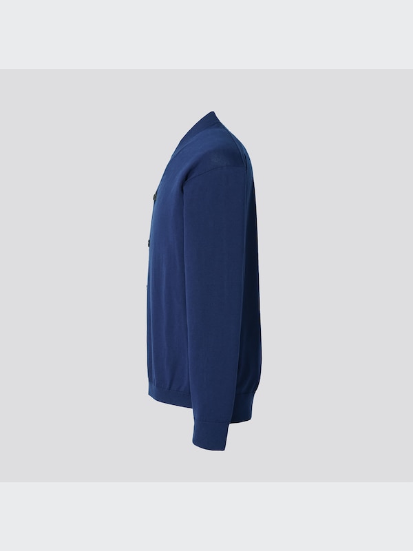 +J Silk-Cotton V-Neck Long-Sleeve Cardigan