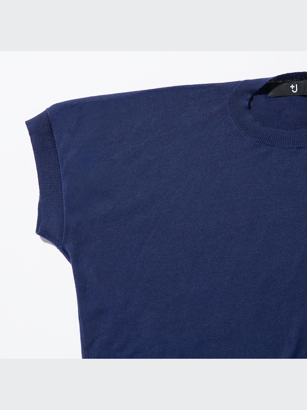 +J Silk-Cotton Crew Neck Short-Sleeve Sweater