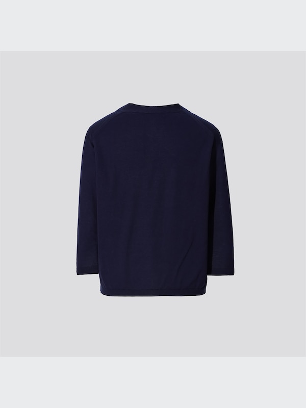 +J Silk-Cotton V-Neck 3/4-Sleeve Short Cardigan