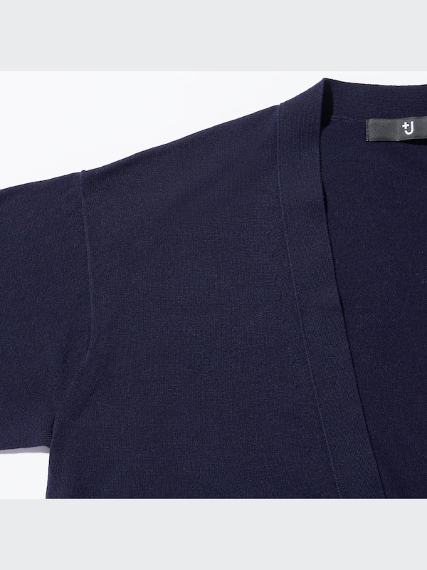 +J Silk-Cotton V-Neck 3/4-Sleeve Short Cardigan