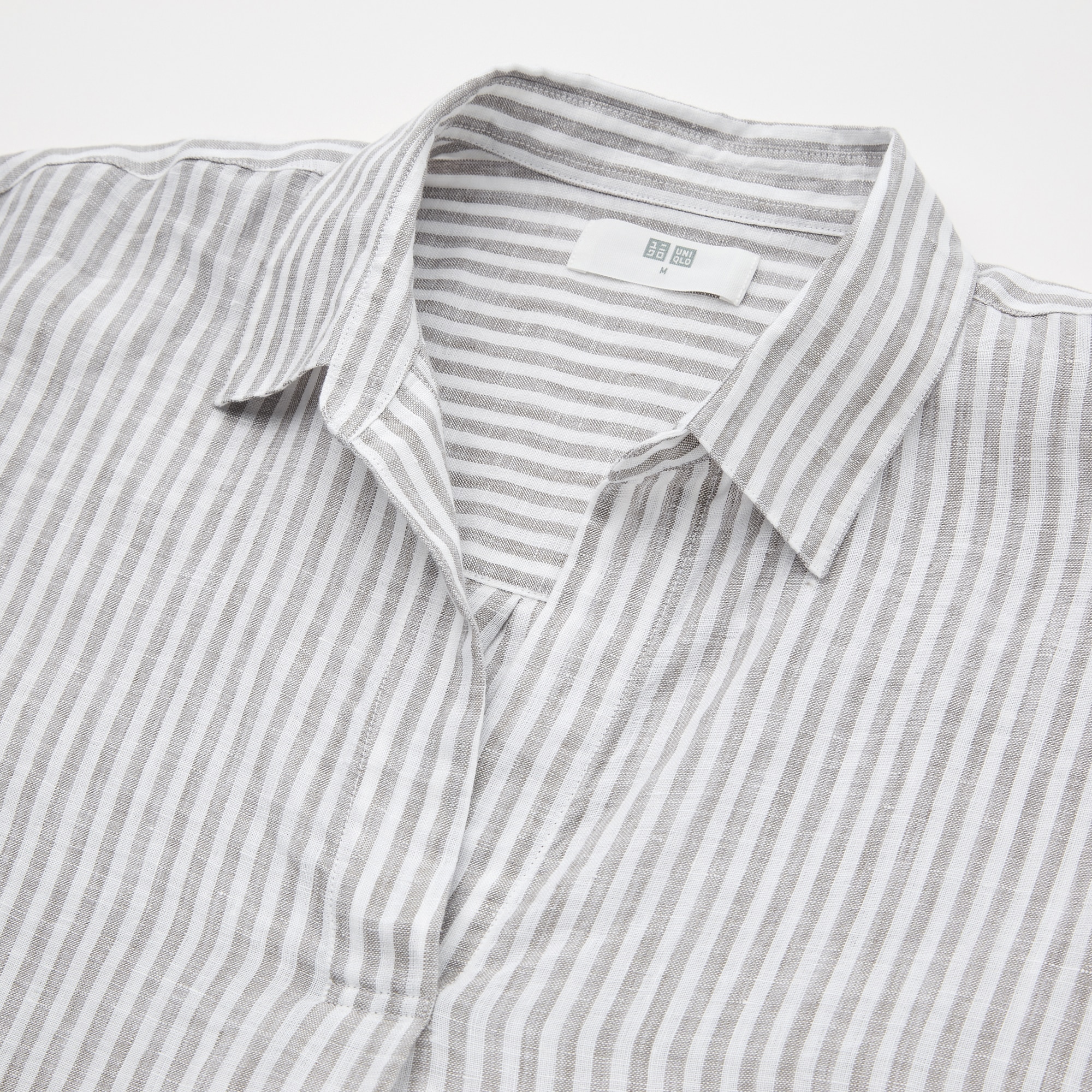 Women 100% Premium Linen Skipper Collar Striped 3/4 Sleeved Shirt | UNIQLO