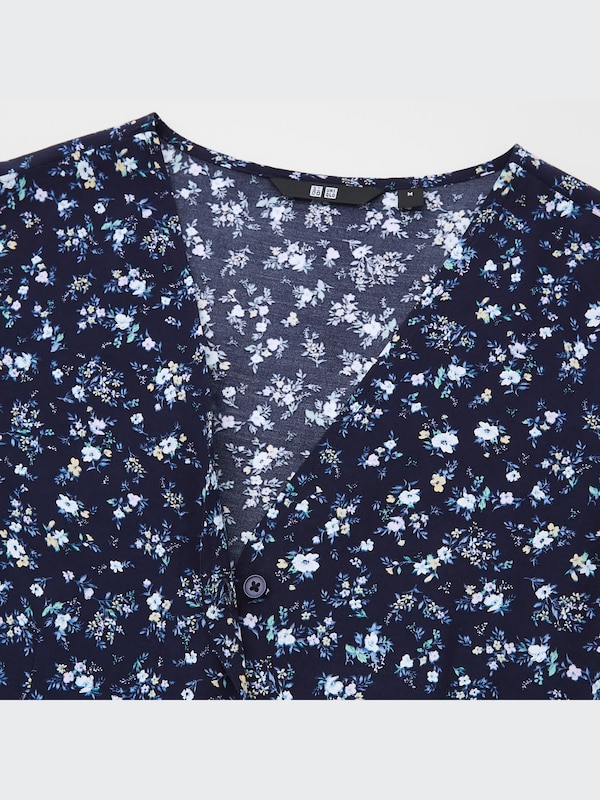 Printed V-Neck Short-Sleeve Flare Dress