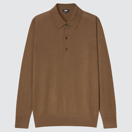 Men 100% Extra Fine Merino Knit Long Sleeved Polo Shirt (2021 Season)